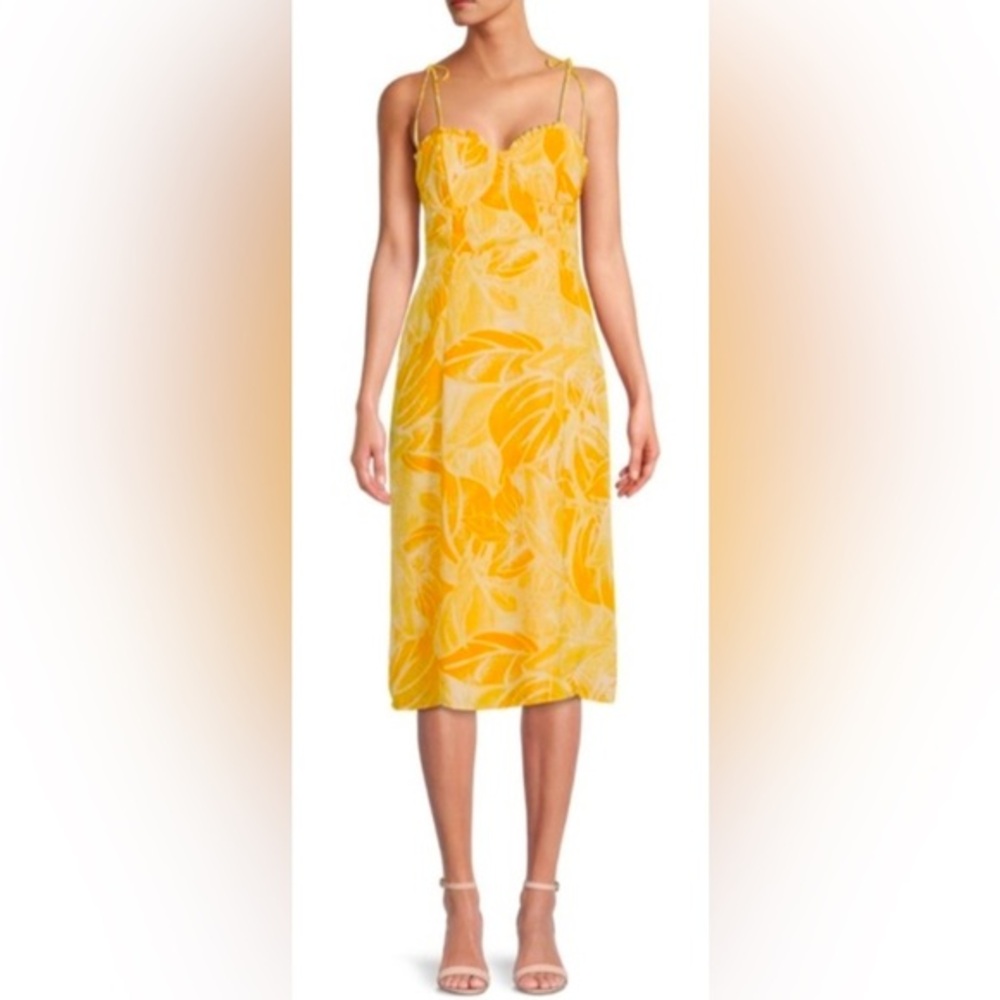 19 Cooper Tropical Sweetheart Midi Dress in‎ yellow - L